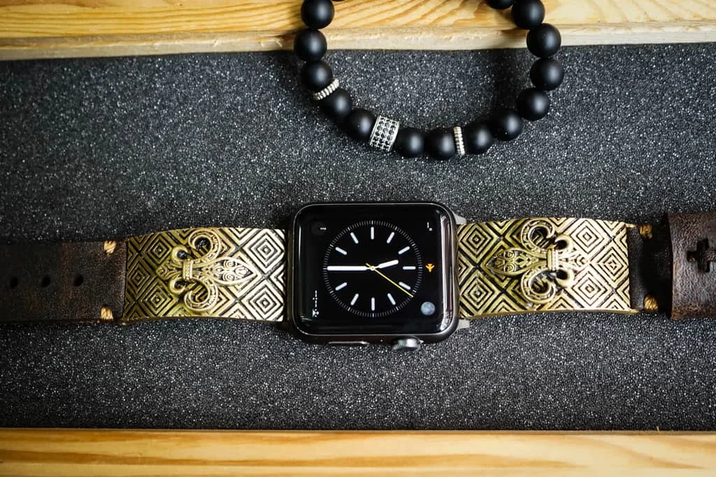 Fleur de Lis 2nd Yellow Bronze Pendants Apple Watch Strap Band for Series 123456 SE , 38mm or 42mm , Panerai, Seiko , Rolex – image 5