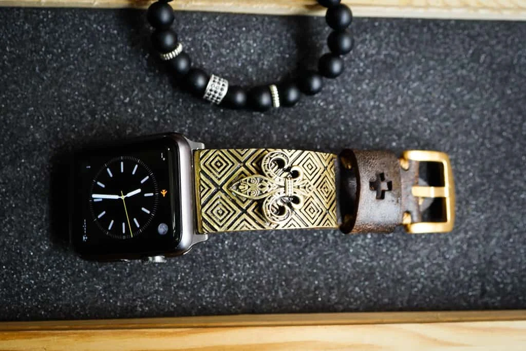 Fleur de Lis 2nd Yellow Bronze Pendants Apple Watch Strap Band for Series 123456 SE , 38mm or 42mm , Panerai, Seiko , Rolex – image 6