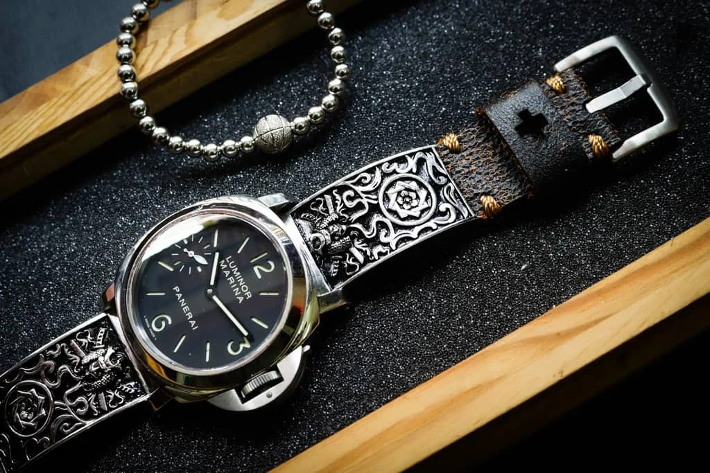 Samurai Sterlingsilber 925 Anhänger Apple-Watch-Armband ( 2-teilig) für Panerai oder Apple Watch Serie 1,2,3,4,5,6,7,SE – Bild 2