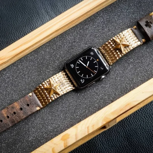 Lucky Star Yellow Bronze Pendants Apple Watch Strap Band (Silver Plated , Yellow Bronze, Pink Bronze ) for Series 123456 , 38/40mm or 42/44mm , Panerai, Seiko , Rolex