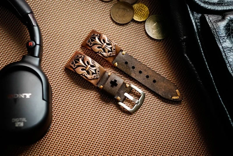 Fleur de Lis Pink Bronze Pendants Cuff Strap for Samsung Galaxy Watch, Watch 3, Active 1,2 Gear S2,S3/ Apple Watch 123, Panerai, Seiko , Rolex – image 2
