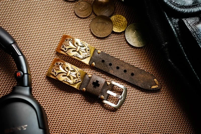 Fleur de Lis Yellow Bronze Pendants Cuff Strap for Samsung Galaxy Watch, Watch 3, Active 1,2 Gear S2,S3/ Apple Watch 123456 SE, Panerai, Seiko , Rolex – image 6