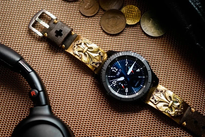 Fleur de Lis Yellow Bronze Pendants Cuff Strap for Samsung Galaxy Watch, Watch 3, Active 1,2 Gear S2,S3/ Apple Watch 123456 SE, Panerai, Seiko , Rolex – image 2