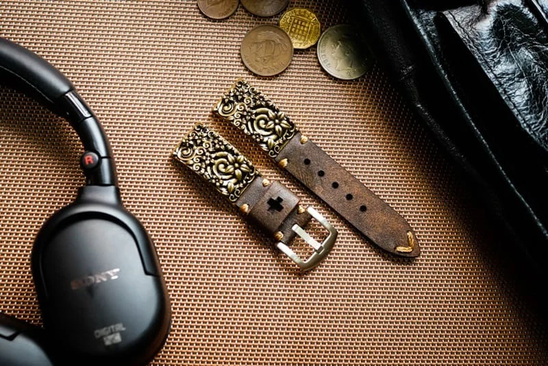 Sakura Blossom Yellow Bronze Pendants Cuff Strap for Samsung Galaxy Watch, Watch 3, Active 1,2 Gear S2,S3/ Apple Watch , Panerai, Seiko , Rolex – image 3