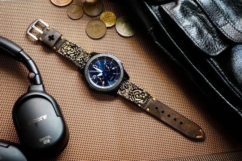 Sakura Blossom Yellow Bronze Pendants Cuff Strap for Samsung Galaxy Watch, Watch 3, Active 1,2 Gear S2,S3/ Apple Watch , Panerai, Seiko , Rolex