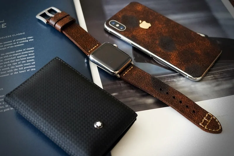Combo Strap for Apple Wach 1234 + iPhone X,Xs,Xs Max Nr2 Genuine Calf skin case – image 3