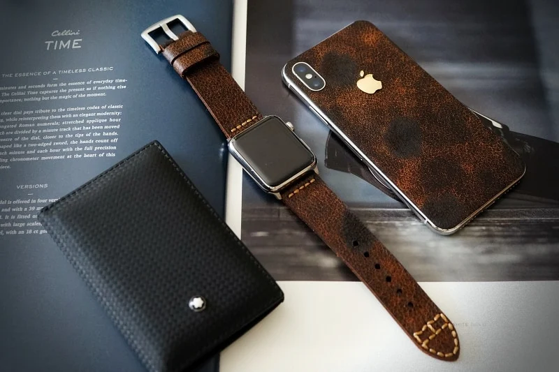 Aufkleber aus echtem Kalbsleder für iPhone X Nr2, kompatibel mit iPhone 8/7/6/5 Plus, inkl. Apple-Logo aus Sterlingsilber 925 – Bild 7