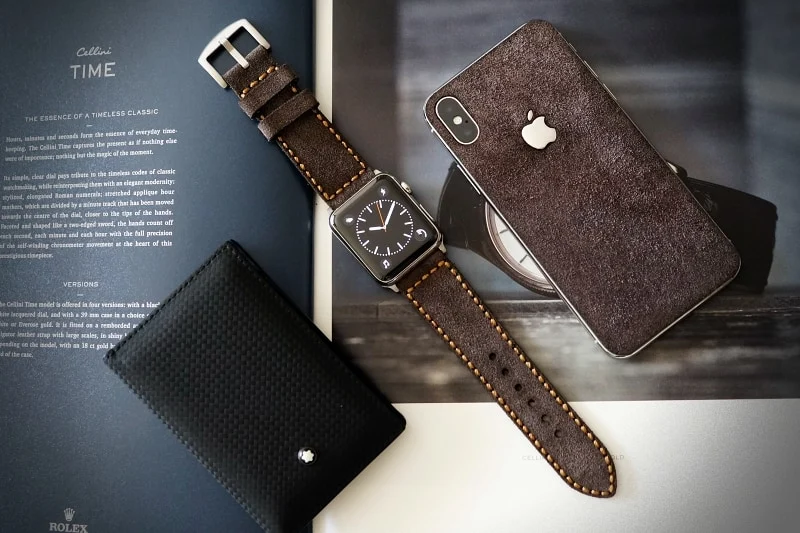 Combo Strap for Apple Wach 1234 + iPhone X,Xs,Xs Max DLX Genuine Calf skin case