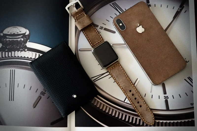 Aufkleber aus echtem Kalbsleder für iPhone X Nr123, kompatibel mit iPhone 8/7/6/5 Plus, inkl. Apple-Logo aus Sterlingsilber 925