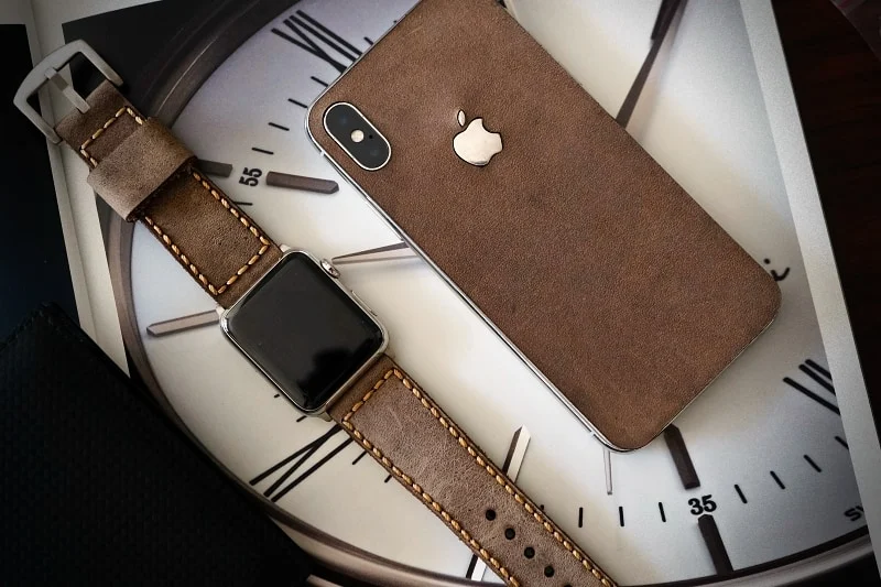 Aufkleber aus echtem Kalbsleder für iPhone X Nr123, kompatibel mit iPhone 8/7/6/5 Plus, inkl. Apple-Logo aus Sterlingsilber 925 – Bild 4