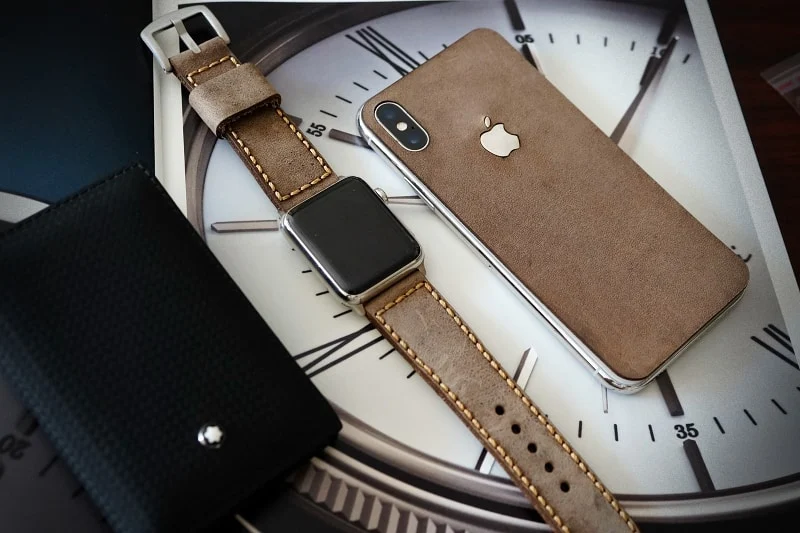 Aufkleber aus echtem Kalbsleder für iPhone X Nr123, kompatibel mit iPhone 8/7/6/5 Plus, inkl. Apple-Logo aus Sterlingsilber 925 – Bild 5