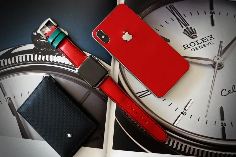 Combo Strap for Apple Wach 1234 + iPhone X,Xs,Xs Max RED Genuine Calf skin case