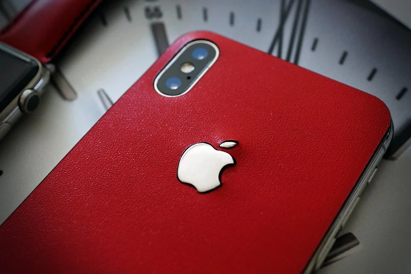 Aufkleber aus echtem Kalbsleder für iPhone X NrRED, kompatibel mit iPhone 8/7/6/5 Plus, inkl. Apple-Logo aus Sterlingsilber 925 – Bild 4