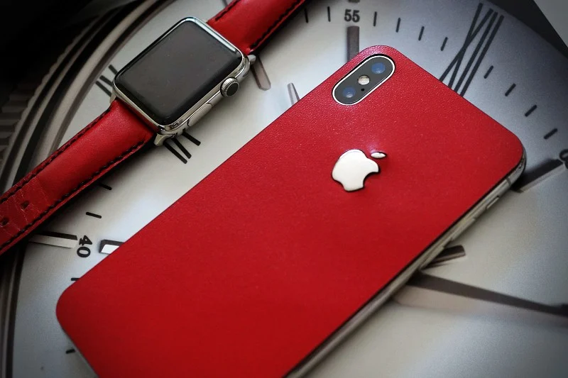 Aufkleber aus echtem Kalbsleder für iPhone X NrRED, kompatibel mit iPhone 8/7/6/5 Plus, inkl. Apple-Logo aus Sterlingsilber 925 – Bild 8