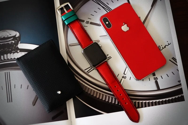 Combo Strap for Apple Wach 1234 + iPhone X,Xs,Xs Max RED Genuine Calf skin case – image 6