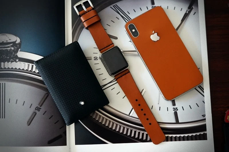 Aufkleber aus echtem Kalbsleder für iPhone X/Xs/Xs Max Nr60, kompatibel mit iPhone 8/7/6/5 Plus, inkl. Apple-Logo aus Sterlingsilber 925