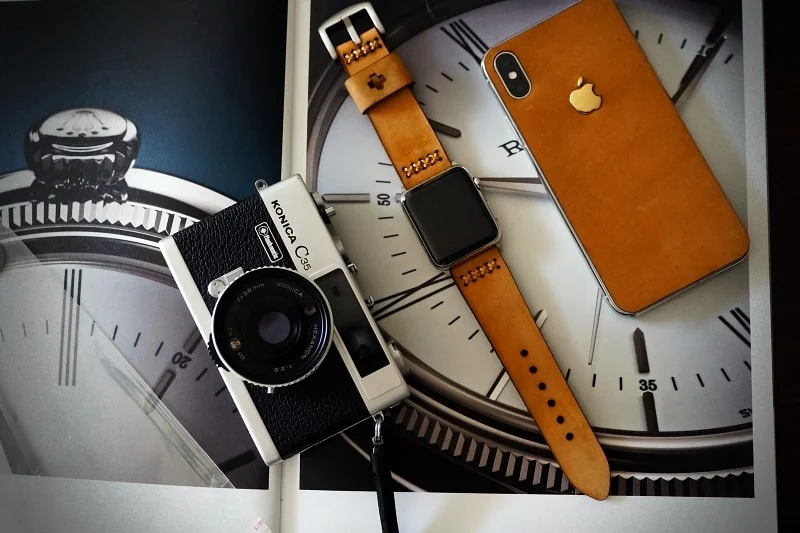 Combo Strap for Apple Wach 1234 + iPhone X,Xs,Xs Max Nr4 Genuine Calf skin case