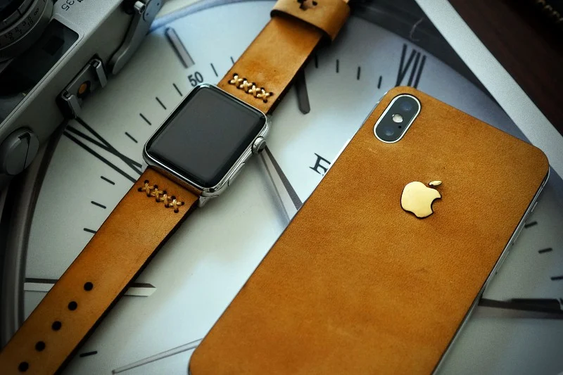 Aufkleber aus echtem Kalbsleder für iPhone X Nr4, kompatibel mit iPhone 8/7/6/5 Plus, inkl. Apple-Logo aus Sterlingsilber 925 – Bild 3