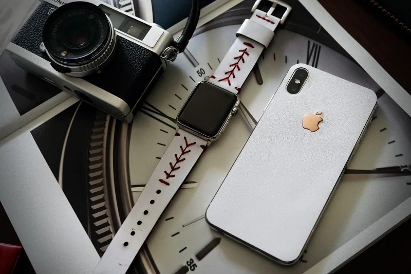 Aufkleber aus echtem Kalbsleder für iPhone X Weiß, kompatibel mit iPhone 8/7/6/5 Plus, inkl. Apple-Logo aus Sterlingsilber 925 – Bild 4