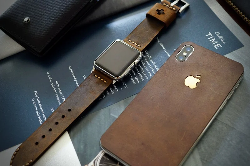 Combo Strap for Apple Wach 1234 + iPhone X,Xs,Xs Max Nr5 Genuine Calf skin case – image 4