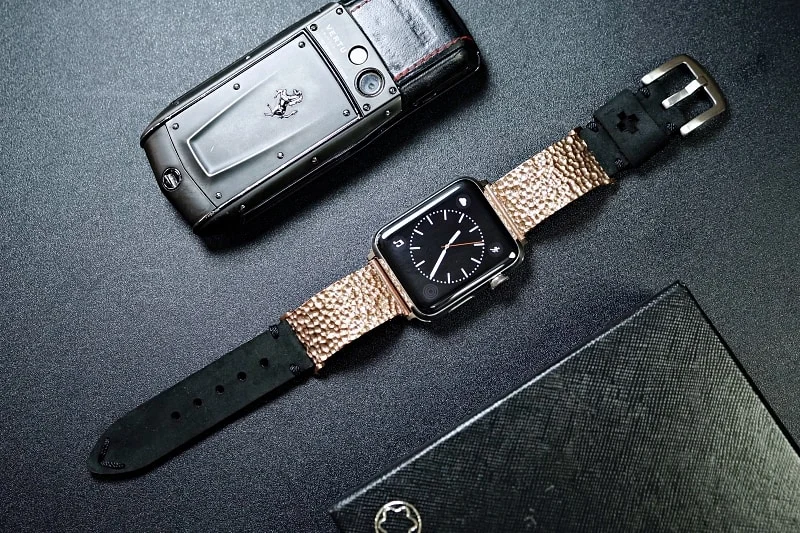 Hammered Pink Bronze Pendants Strap ( 2pieces) for Panerai or Apple Watch 1 2 3 4 5 6 SE.