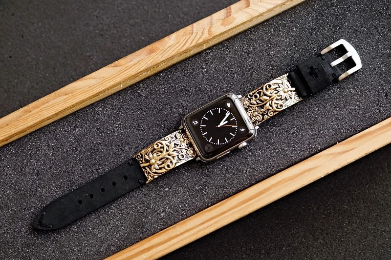 Apricot Flower Yellow Bronze Pendants Strap ( 2pieces) for Panerai or Apple Watch 1 2 3 4 5 6 SE.