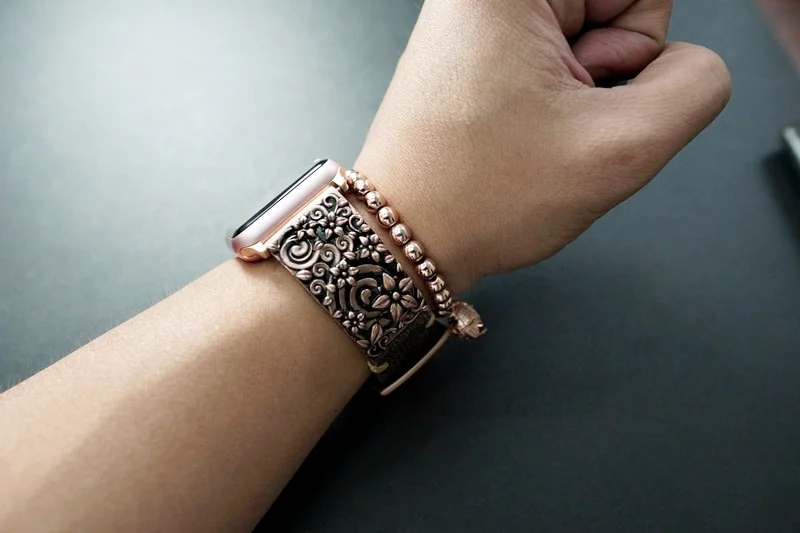 Sakura Cherry Blossom Pink Bronze Pendants Strap ( 2pieces) for Panerai or Apple Watch 1 2 3 4 5 6 SE. – image 6