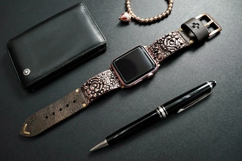 Sakura Cherry Blossom Pink Bronze Pendants Strap ( 2pieces) for Panerai or Apple Watch 1 2 3 4 5 6 SE.