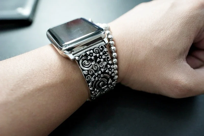 Sakura Cherry Blossom Silver Plated Pendants Apple Watch Strap Band ( 2pieces) for Panerai or Apple Watch Series 1,2,3,4,5,6,7,SE – image 6
