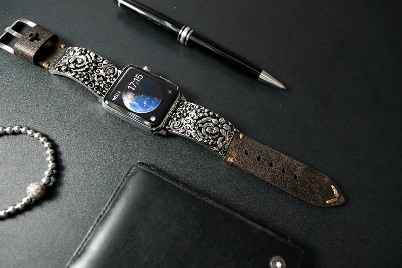 Sakura Cherry Blossom Silver Plated Pendants Apple Watch Strap Band ( 2pieces) for Panerai or Apple Watch Series 1,2,3,4,5,6,7,SE – image 3