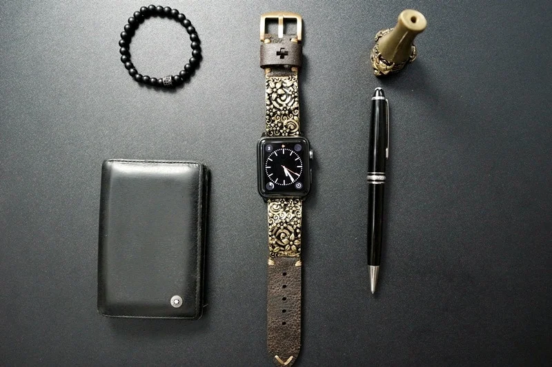 Sakura Cherry Blossom Yellow Bronze Pendants Apple Watch Strap Band ( 2pieces) for Panerai or Apple Watch Series 1,2,3,4,5,6,7,SE
