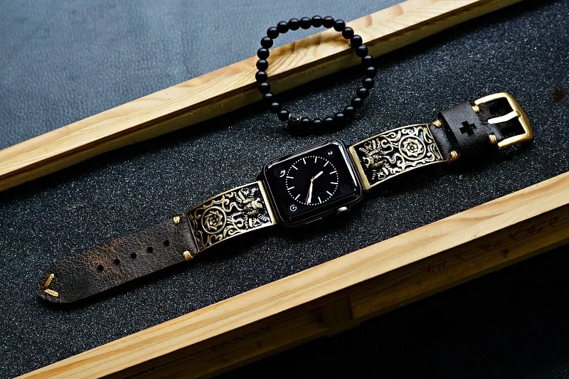 Samurai gelbe Bronze Anhänger Apple-Watch-Armband ( 2-teilig) für Panerai oder Apple Watch Serie 1,2,3,4,5,6,7,SE