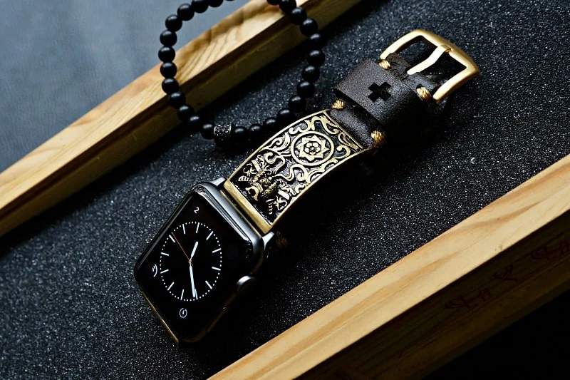 Samurai gelbe Bronze Anhänger Apple-Watch-Armband ( 2-teilig) für Panerai oder Apple Watch Serie 1,2,3,4,5,6,7,SE – Bild 5