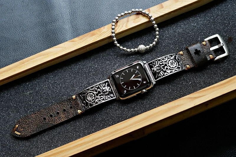 Samurai Sterlingsilber 925 Anhänger Apple-Watch-Armband ( 2-teilig) für Panerai oder Apple Watch Serie 1,2,3,4,5,6,7,SE – Bild 8