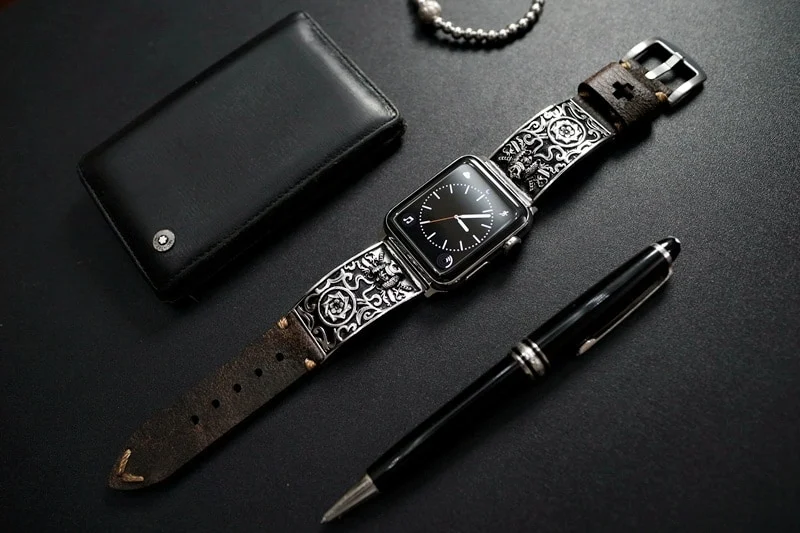 Samurai Sterlingsilber 925 Anhänger Apple-Watch-Armband ( 2-teilig) für Panerai oder Apple Watch Serie 1,2,3,4,5,6,7,SE