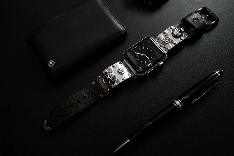 Bullets and Skull Silver Plated Pendants Strap ( 2pieces) for Panerai or Apple Watch 1 2 3
