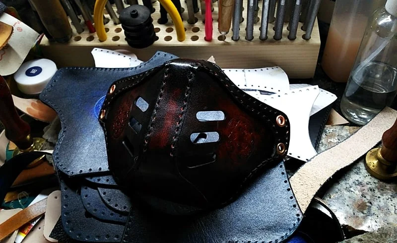 Veg Tan Leather Face mask use together with another 4 Layers Face mask